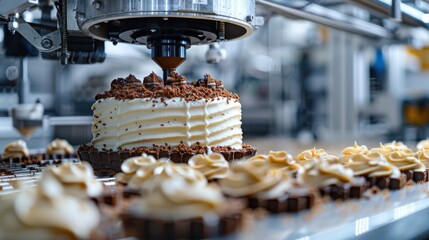 Automated cake decorating process in a modern bakery