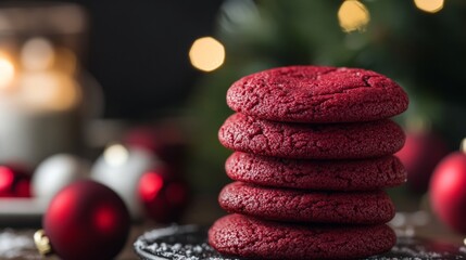 Obraz premium Stack of red velvet cookies generative ai