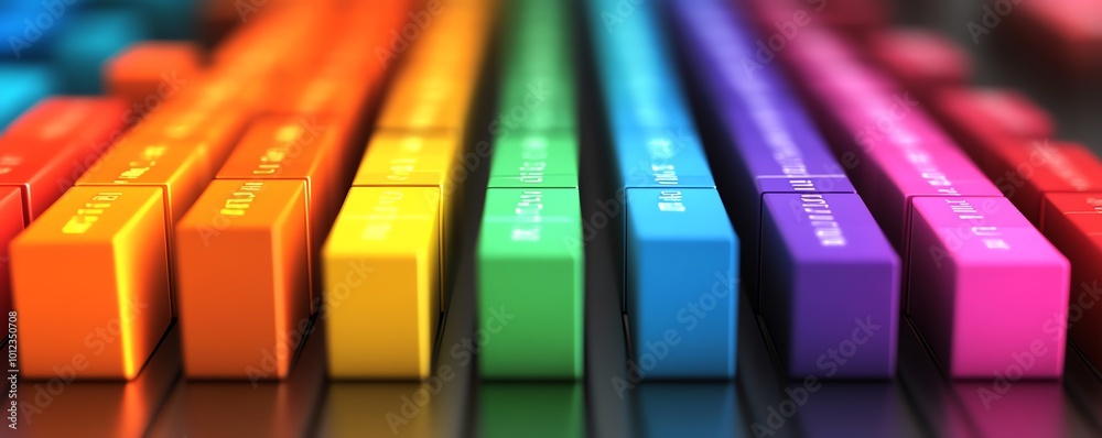 Poster engaging bar charts with multiple colors showing stock market fluctuations or colorful financial dat