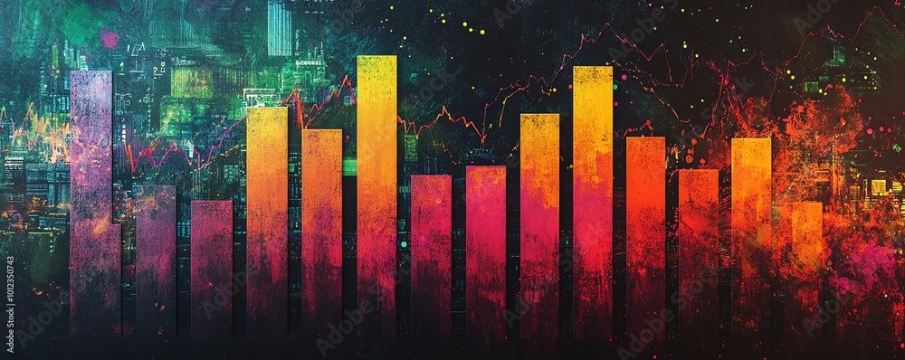 Aufkleber engaging bar charts with multiple colors showing stock market fluctuations or colorful financial dat