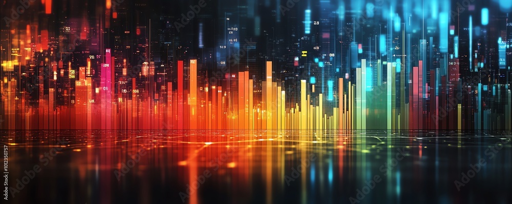 Poster Engaging bar charts with multiple colors showing stock market fluctuations or colorful financial data for investment analysis
