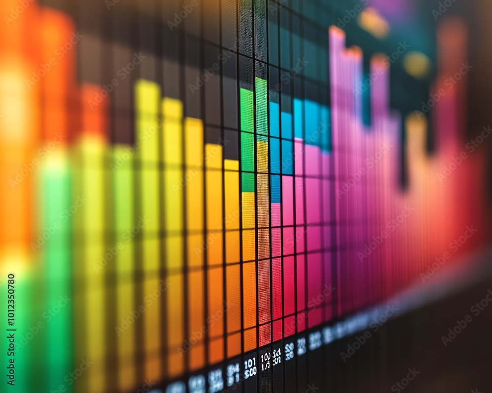 Poster Engaging bar charts with multiple colors showing stock market fluctuations or colorful financial data for investment analysis