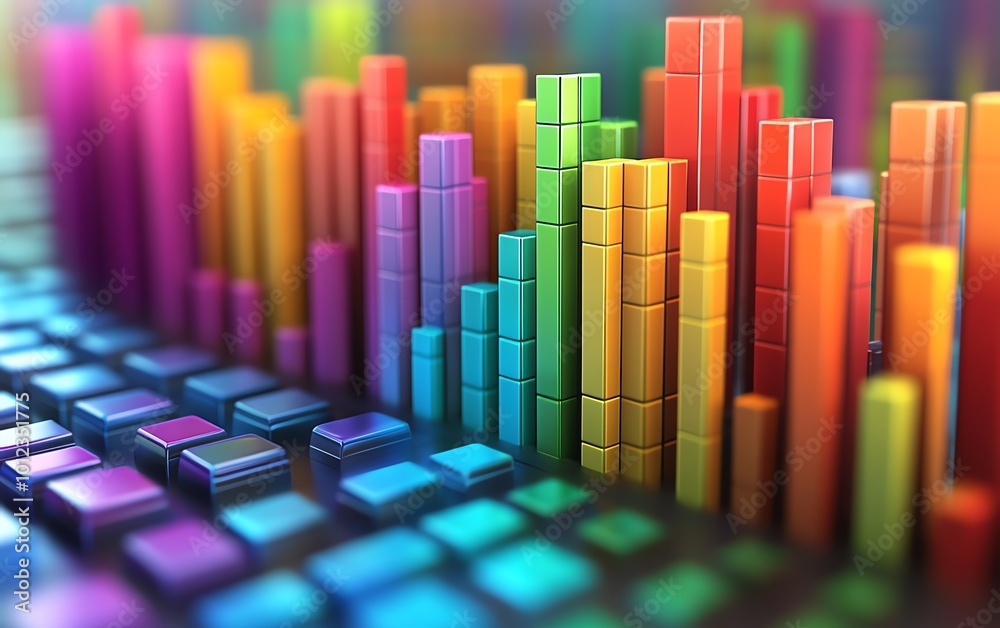 Aufkleber stock market investment bar charts with many colors showing up and down trends, ideal for colorful f