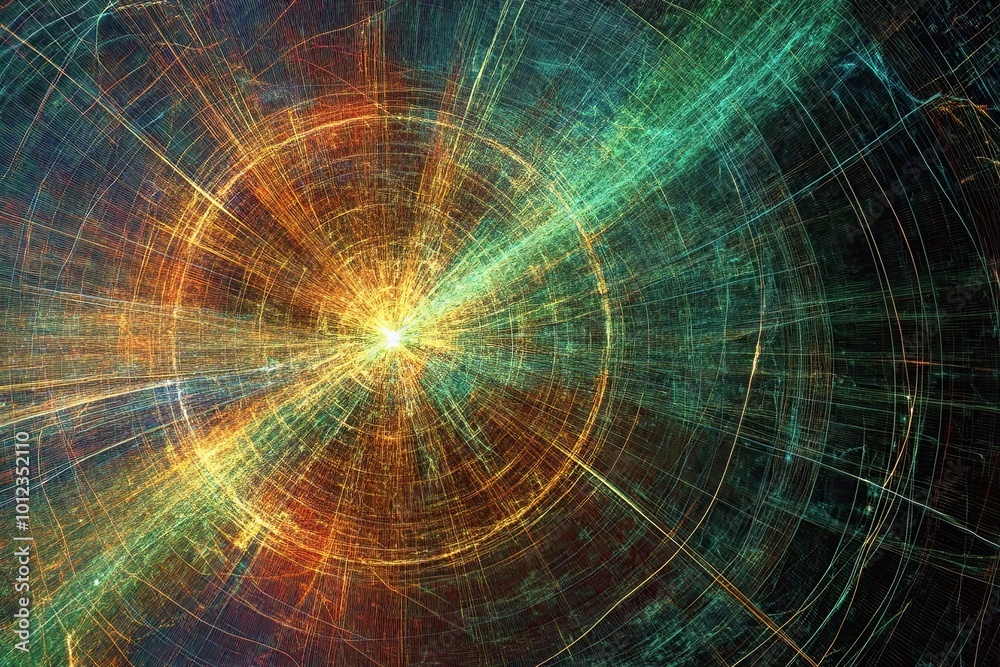 Poster vibrant visualization of quantum interactions depicting energy patterns in the modern world