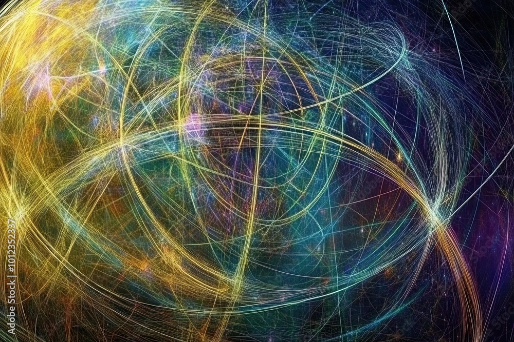 Poster Mesmerizing Depiction of Quantum Connections and Modern Energy Patterns in a Vibrant Color Palette