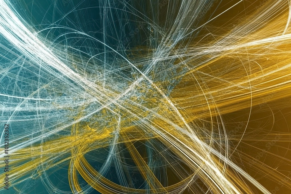 Poster vibrant, modern representation of quantum interactions illustrating complex patterns of energy