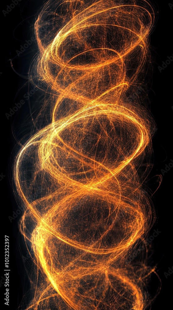 Poster exploring quantum entanglement through swirling patterns of energy at night