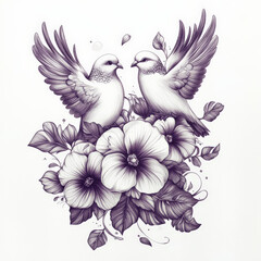 Obraz premium bird, vector, wing, eagle, illustration, flying, wings, feather, animal, dove, silhouette, pigeon, angel, tattoo, design, nature, fly, art, black, symbol, birds, peace, tribal, freedom, love