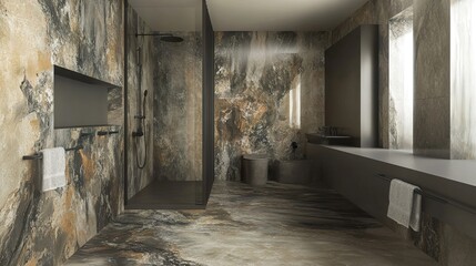 Modern Minimalist Bathroom Design with Stone Tiles