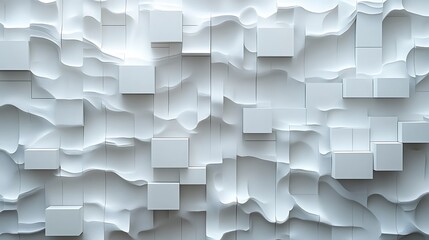 Abstract white 3D background with square pattern and wavy texture.