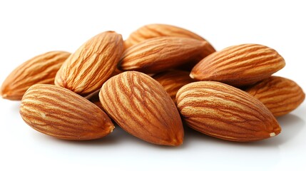 Fototapeta premium A pile of almonds isolated on a white background.