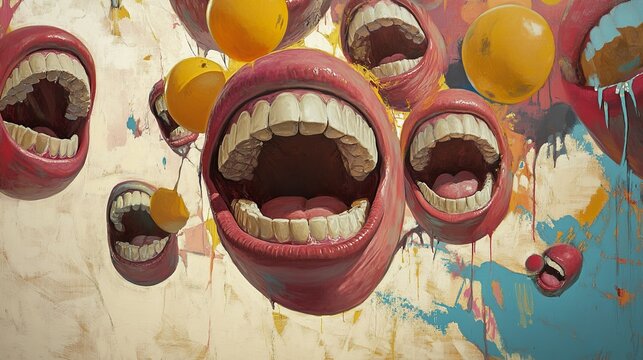 Surreal Mouths and Abstract Shapes: A Dreamlike Painting