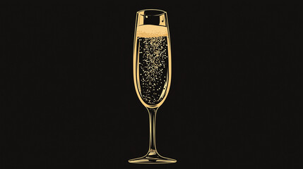 A champagne flute with a few bubbles rising above it. Logo, vector and minimalistic drawing