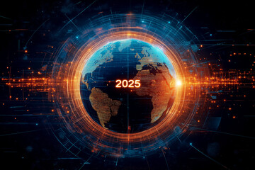 Fototapeta premium The Earth is surrounded by futuristic, indicating technological. The year 