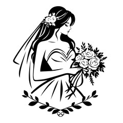 Bride silhouette with bouquet