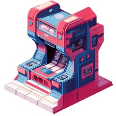 Futuristic Sci fi Machine with Red and Blue Color Scheme, Isometric View