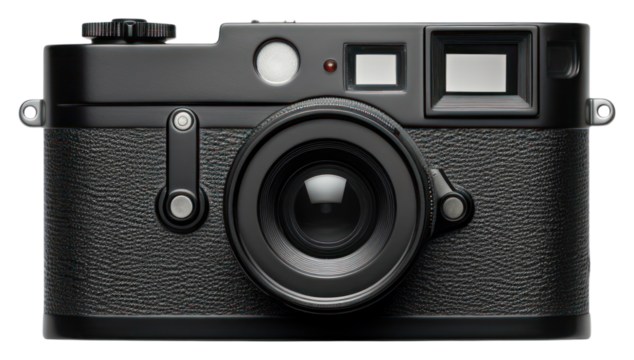 PNG Black rangefinder camera black white background electronics.