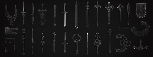 Collection of 3D Models,  Fantasy Swords and Weapons