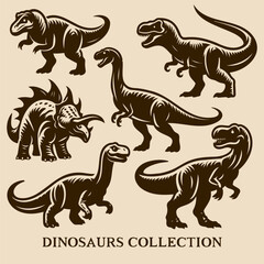 Set of Dinosaurs in Brown Color