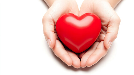 Fototapeta premium Two hands gently cradle shiny red heart, symbolizing love and care.
