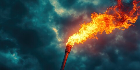 Fiery Torch Against Stormy Sky