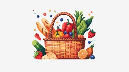 Colorful basket filled with fresh fruits and vegetables
