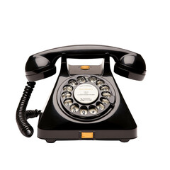 Vintage black rotary telephone on white isolate background.