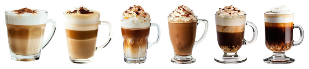Latte drinks png cut out element set