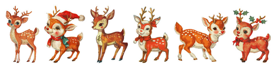 Vintage Christmas reindeer png cut out element set