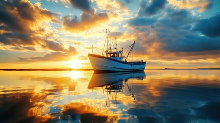 Naklejka premium Fishing Boat at Sunset