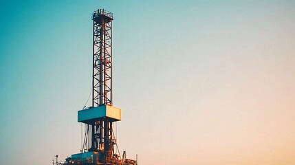 Oil Rig Silhouette Against a Soft Sunset