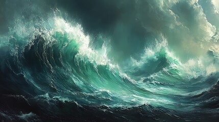 Fototapeta premium A vibrant, dynamic stormy ocean with a clear area for text