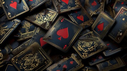 Fototapeta premium Cool and unusual black playing cards, copy space, space for text, Generative AI,カッコよくて普通と違う変わった黒いトランプ、コピースペース,テキスト用スペース,Generative AI,