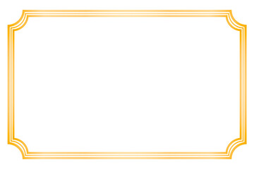 Luxury geometric golden frame border for design and decoration. Gold border with empty space for text. Glowing gold frame isolated on transparent background. Mockup, banner, template, PNG, Cut out
