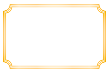 Luxury geometric golden frame border for design and decoration. Gold border with empty space for text. Glowing gold frame isolated on transparent background. Mockup, banner, template, PNG, Cut out
