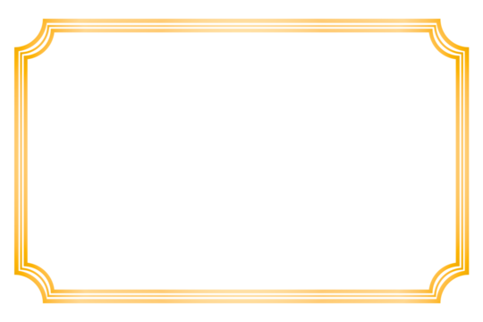 Luxury geometric golden frame border for design and decoration. Gold border with empty space for text. Glowing gold frame isolated on transparent background. Mockup, banner, template, PNG, Cut out
