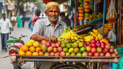portrait of fruit seller in india 