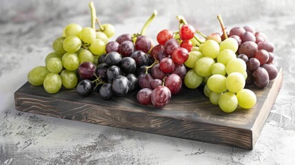 Elegant Assortment of Fresh Grapes on Grey Wooden Cutting Board: A Perfect Centerpiece