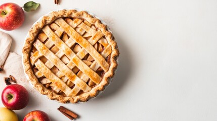 Obraz premium Whole wheat apple pie with cinnamon, white background. Sweet and healthy food. generative ai
