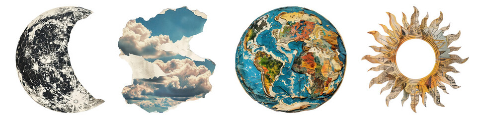 Collage vintage sticker png cut out element set