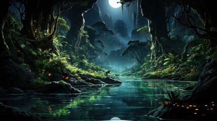 Fototapeta premium Moonlit Jungle River