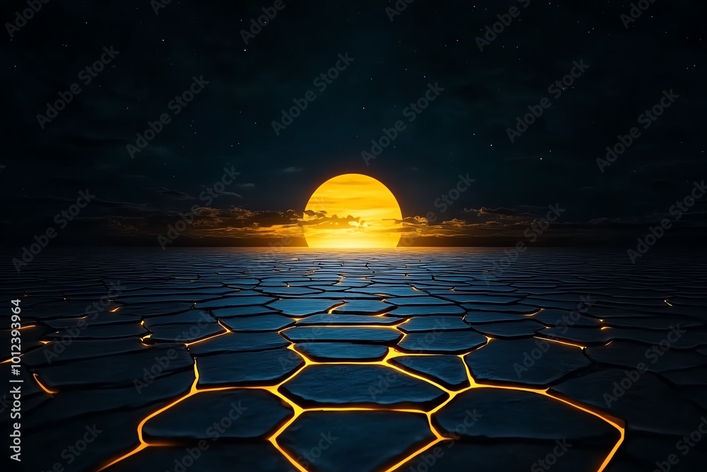 Poster abstract minimalist design of a dark horizon fading into nothingness, with geometric shapes symboliz