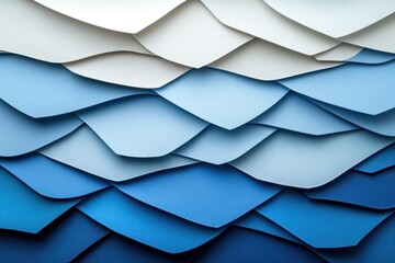 Obraz premium Abstract blue and white geometric pattern of overlapping paper.