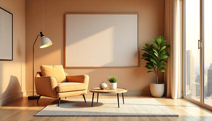 Unoccupied living room with furniture,