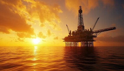 Obraz premium Offshore Oil Rig at Sunset
