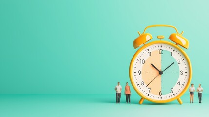 Time management visual with clock and people