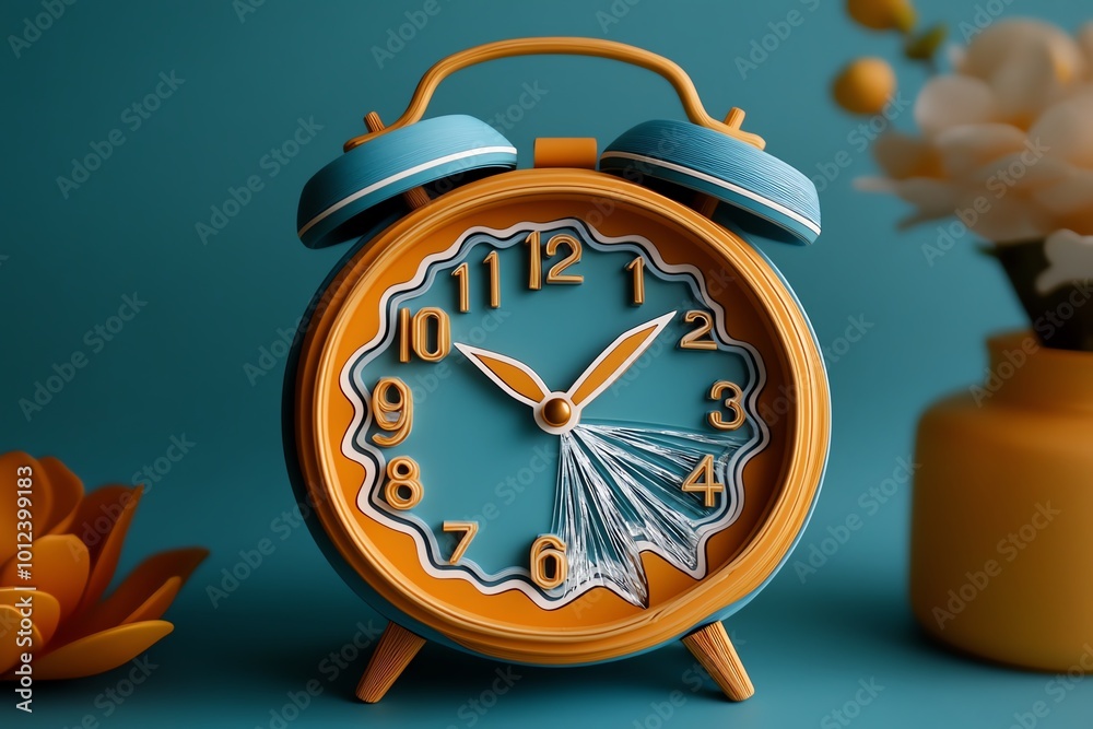 Poster Geometric design of a broken clock, with soft lines representing the irreversible nature of time lost to mistakes