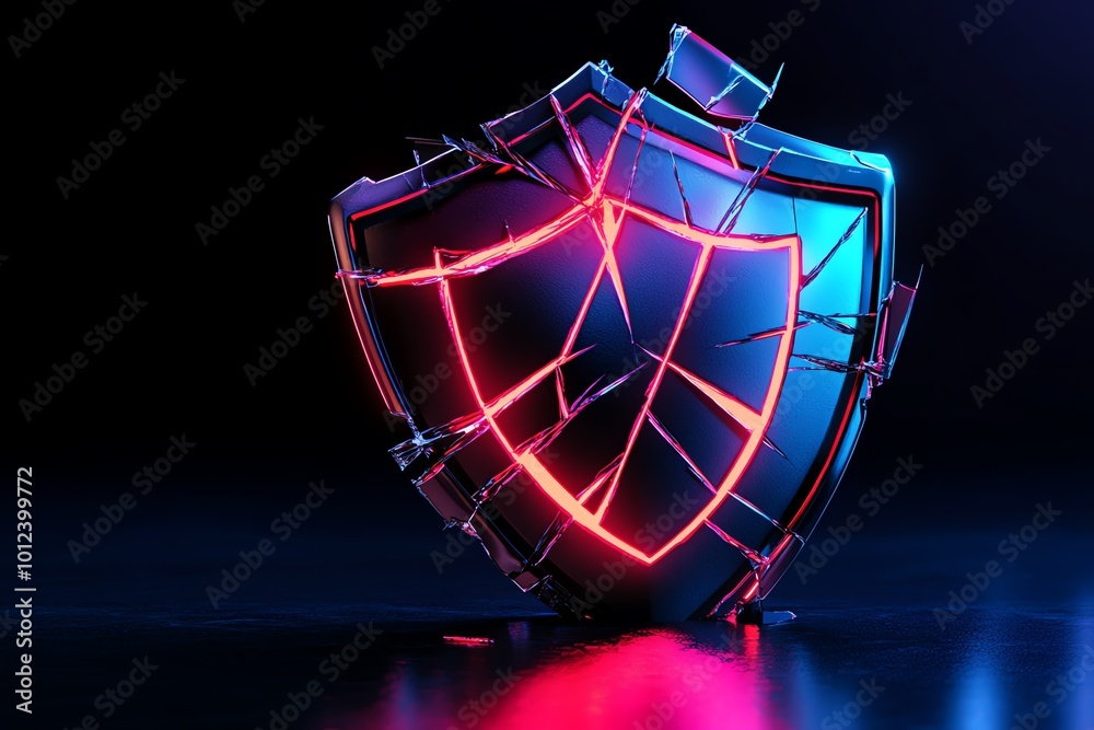 Poster Geometric design of a broken shield, with abstract lines representing the consequences of data theft