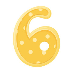 Cartoon hand drawn number 6 isolated on white background. Number six in flat vector style for greeting cards, social media invitations. 1, 2, 3, 4, 5, 6, 7, 8, 9, 0. Birthday, dates.