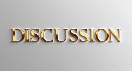 discussion word lettering gold hue elegant concept on plain white background